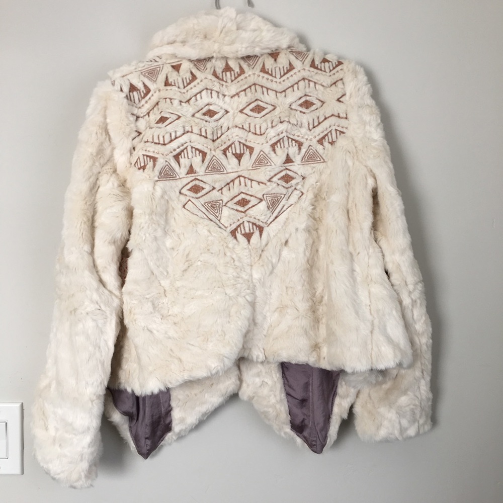 FREE PEOPLE Embroidered Cascade Fur Jacket Sz S - Picture 6 of 9